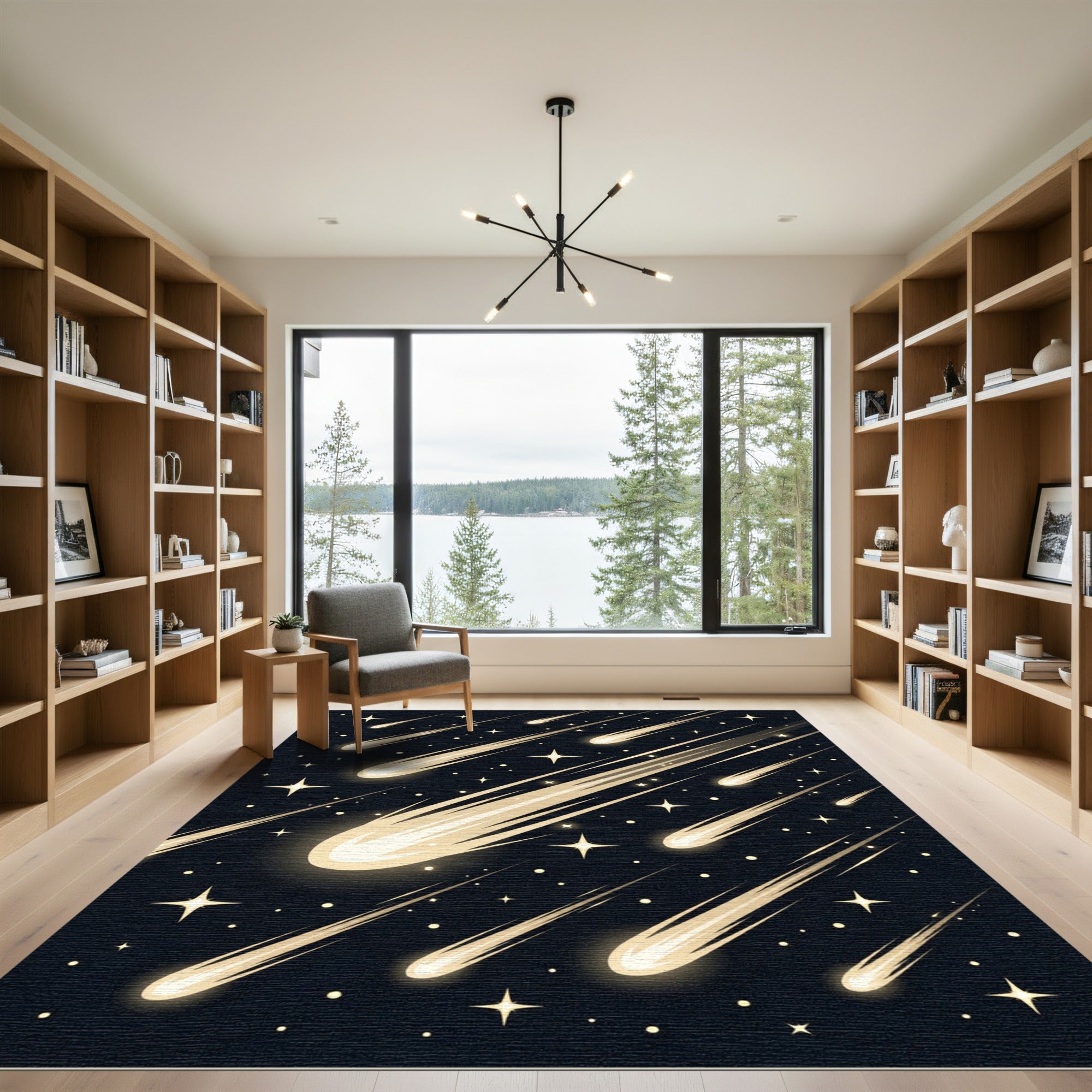 Radiant Golden Shooting Star Night Sky Rug