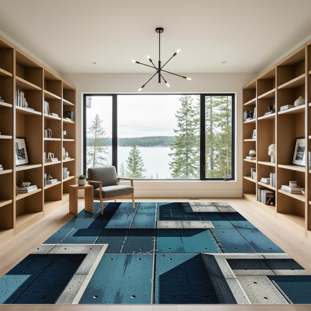 Urban Teal Concrete Grid Rug