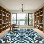 Nautical Compass and Anchor Blue Tile Rug