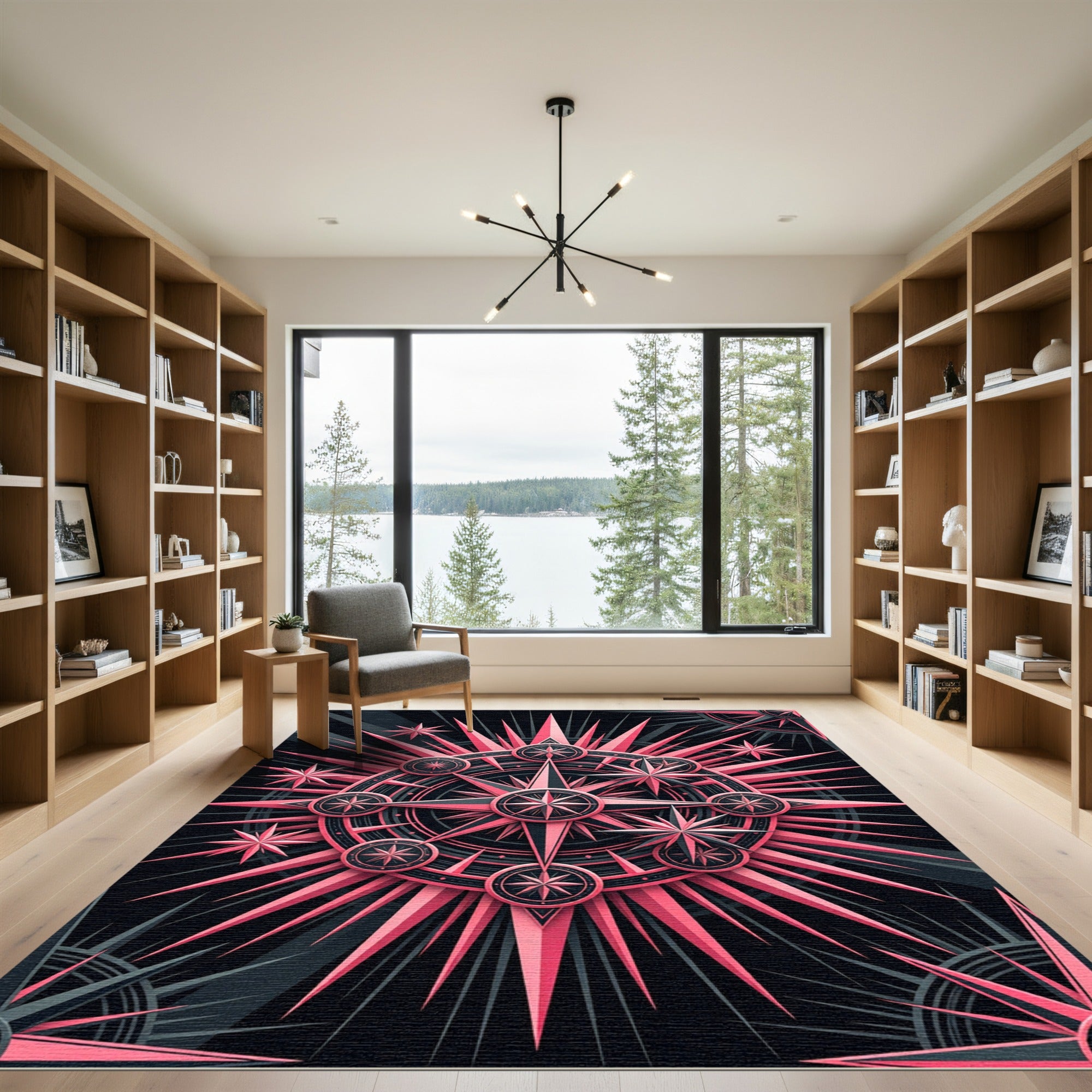 Celestial Pink Star Compass Medallion Rug