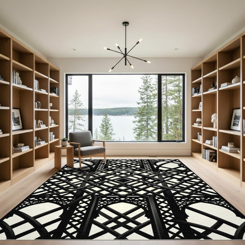 Black Geometric Gothic Lattice Trellis Rug