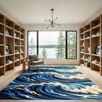 Dynamic Navy Blue Rolling Ocean Surge Rug