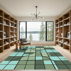 Geometric Teal Sea Lines Rug