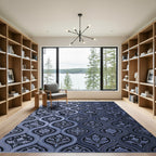 Deep Blue Vintage Floral Damask Rug