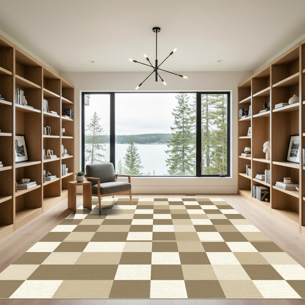 Earthy Tones Checkerboard Square Art Rug