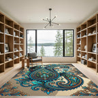 Teal Gold Floral Paisley Swirl Rug