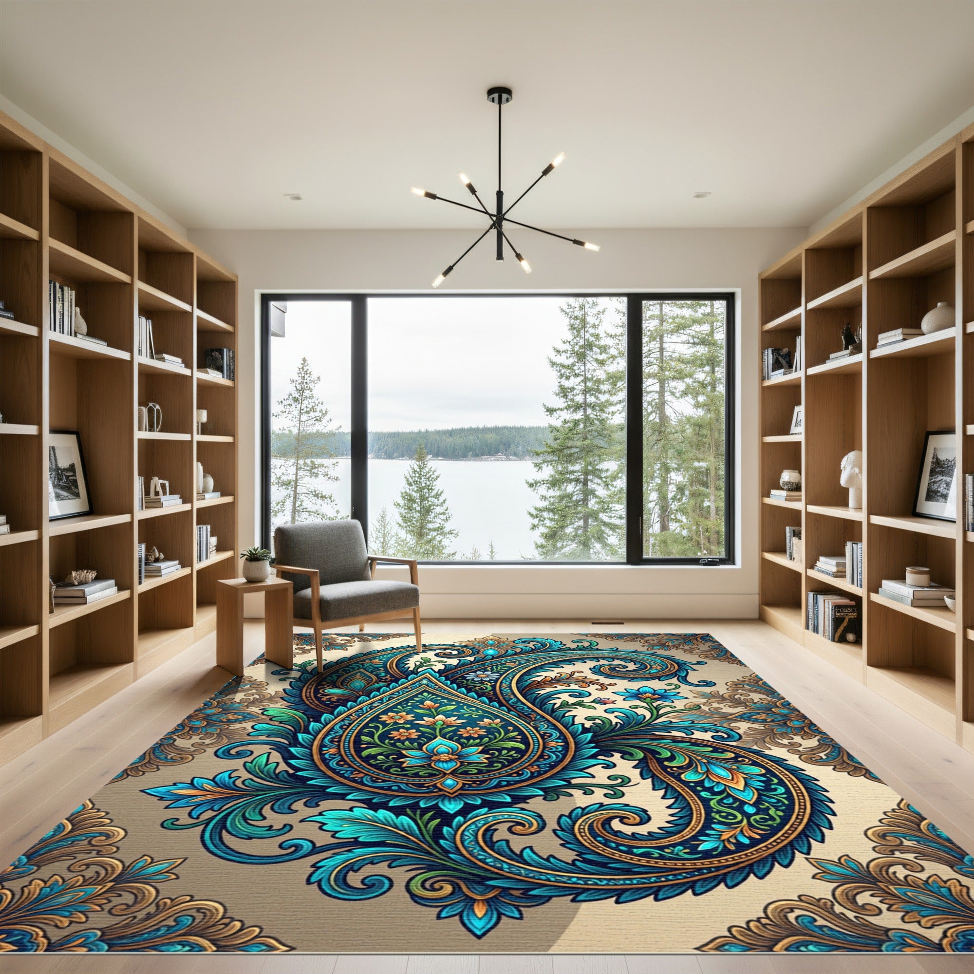 Teal Gold Floral Paisley Swirl Rug