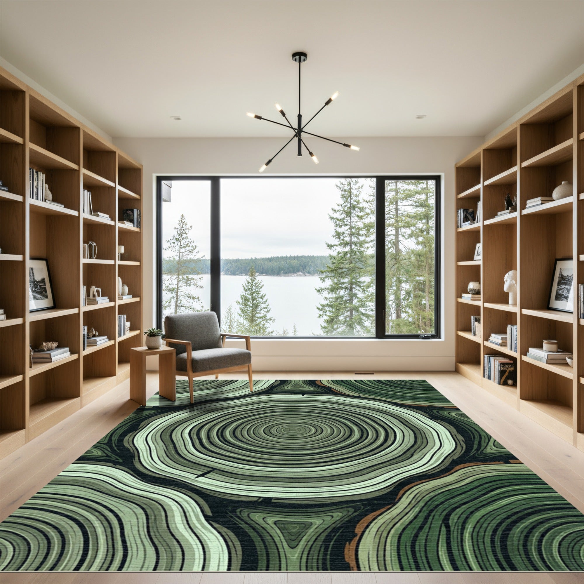 Forest Green Wood Grain Rings Rug