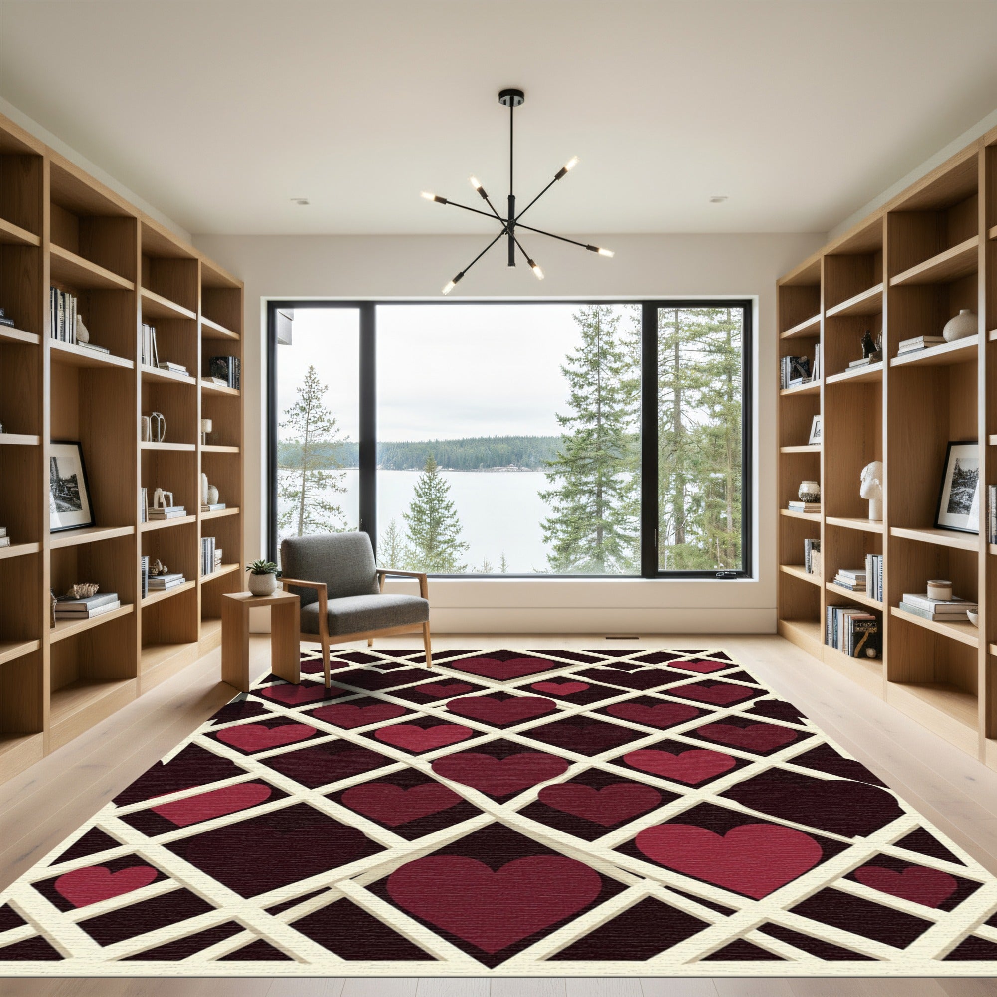 Burgundy Heart Lattice Contemporary Rug