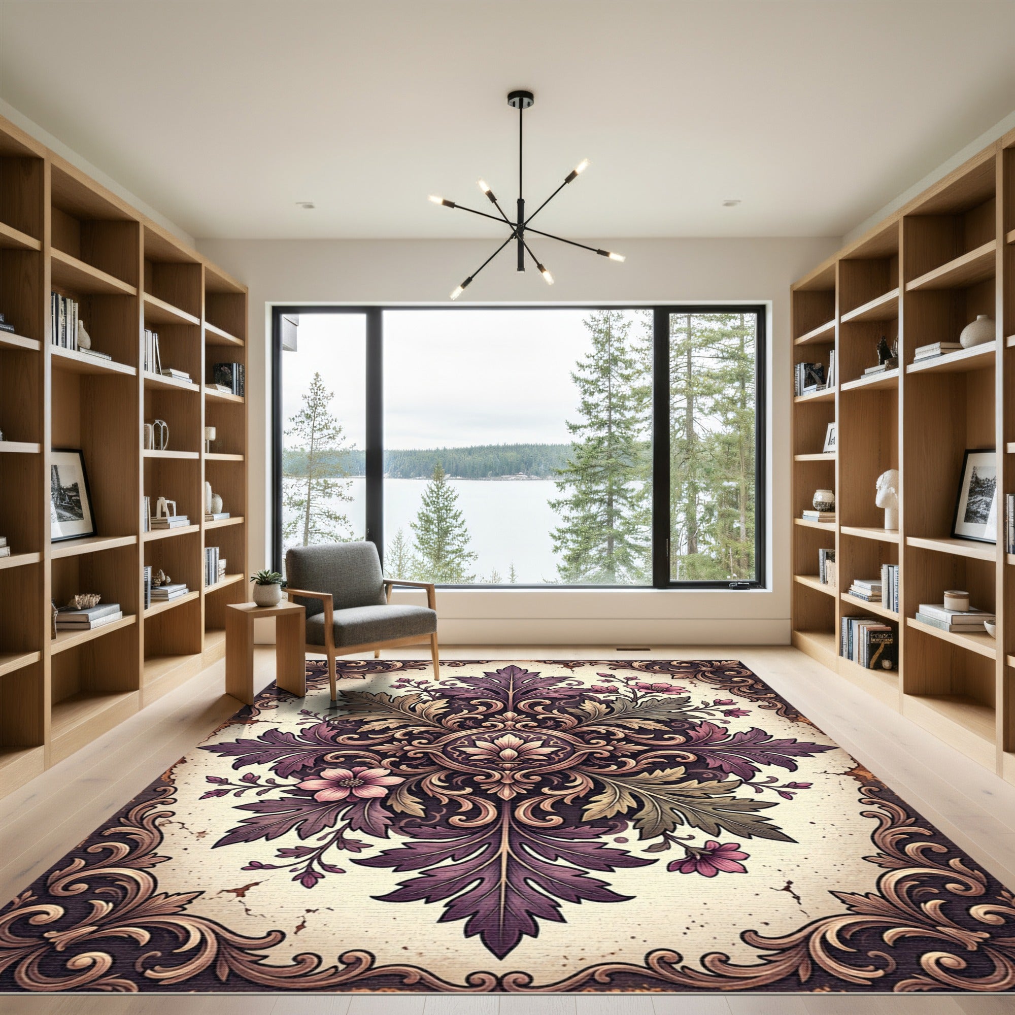 Ornate Plum Botanical Heirloom Medallion Rug
