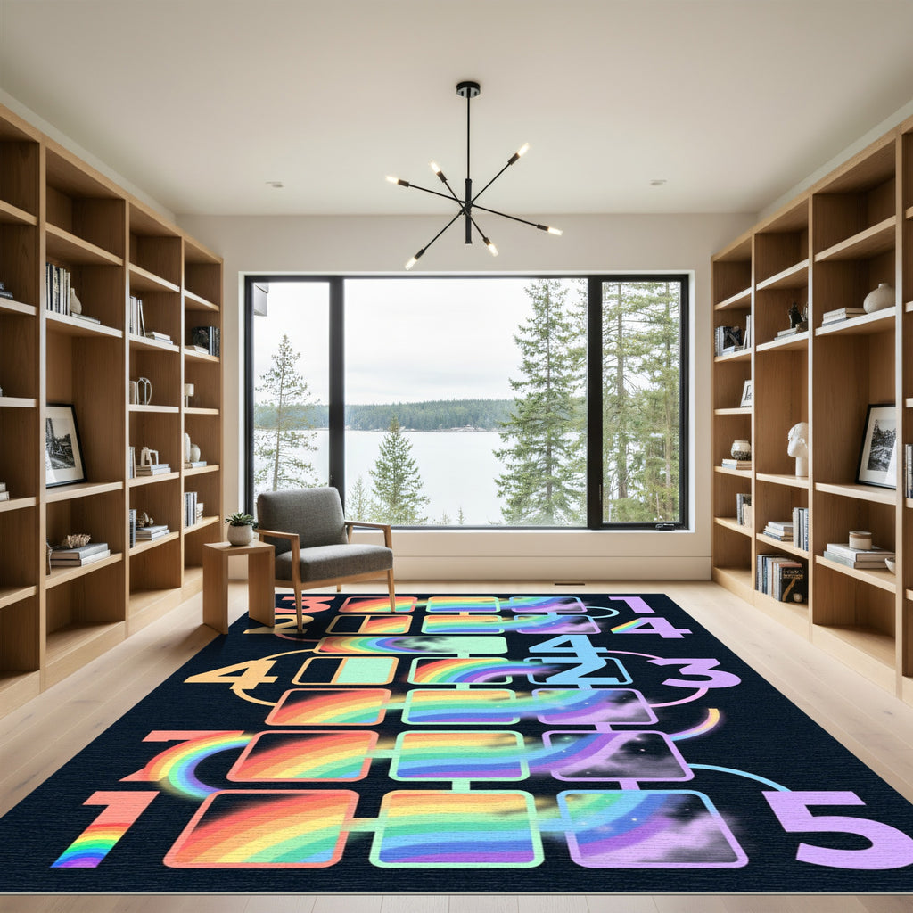 Vibrant Rainbow Numeric Grid Cosmic Art Rug