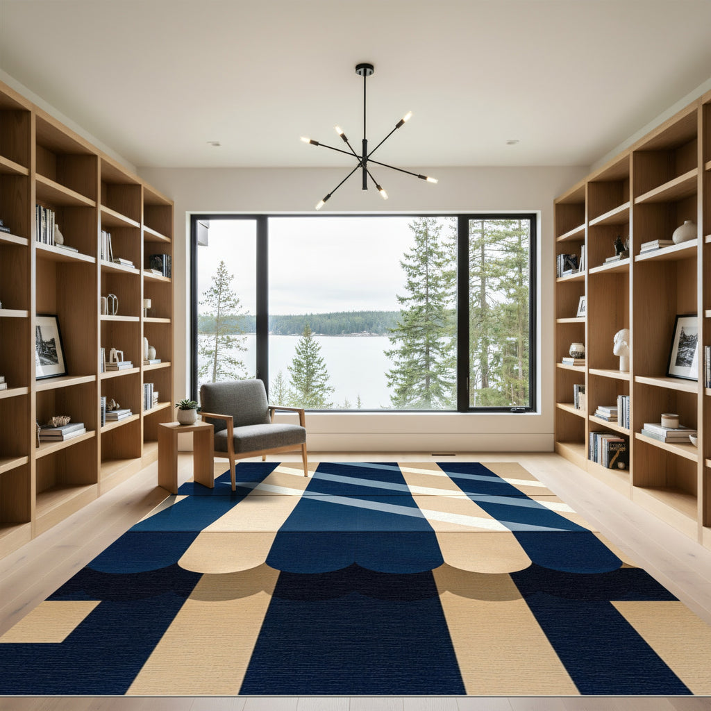Modern Navy and Beige Striped Rug