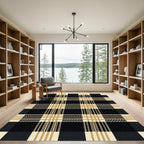 Black Cream plaid Grid Rug