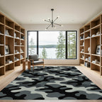 Modern Monochrome Gray Camouflage Graphics Rug
