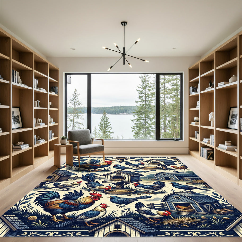 Farmhouse Rooster and Bird Country Cream Rug