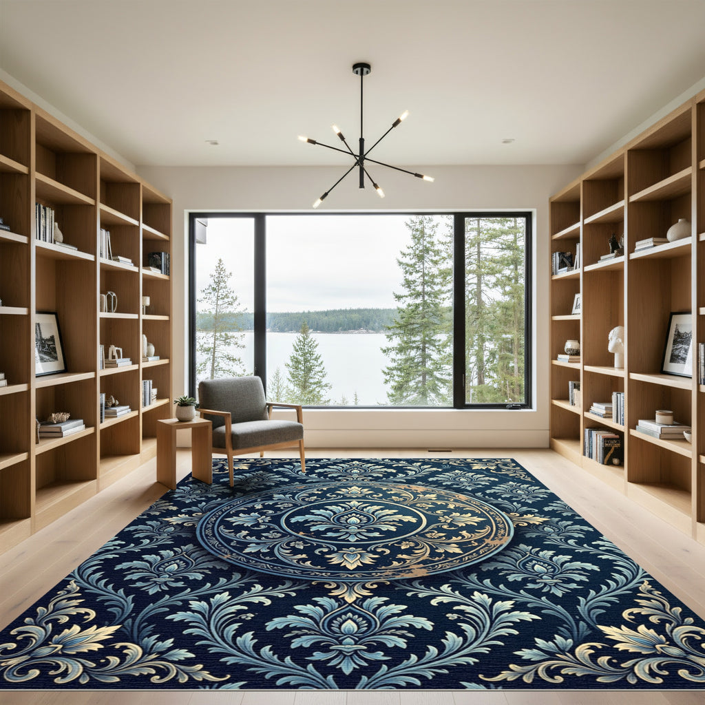 Elite Midnight Blue Filigree Medallion Rug