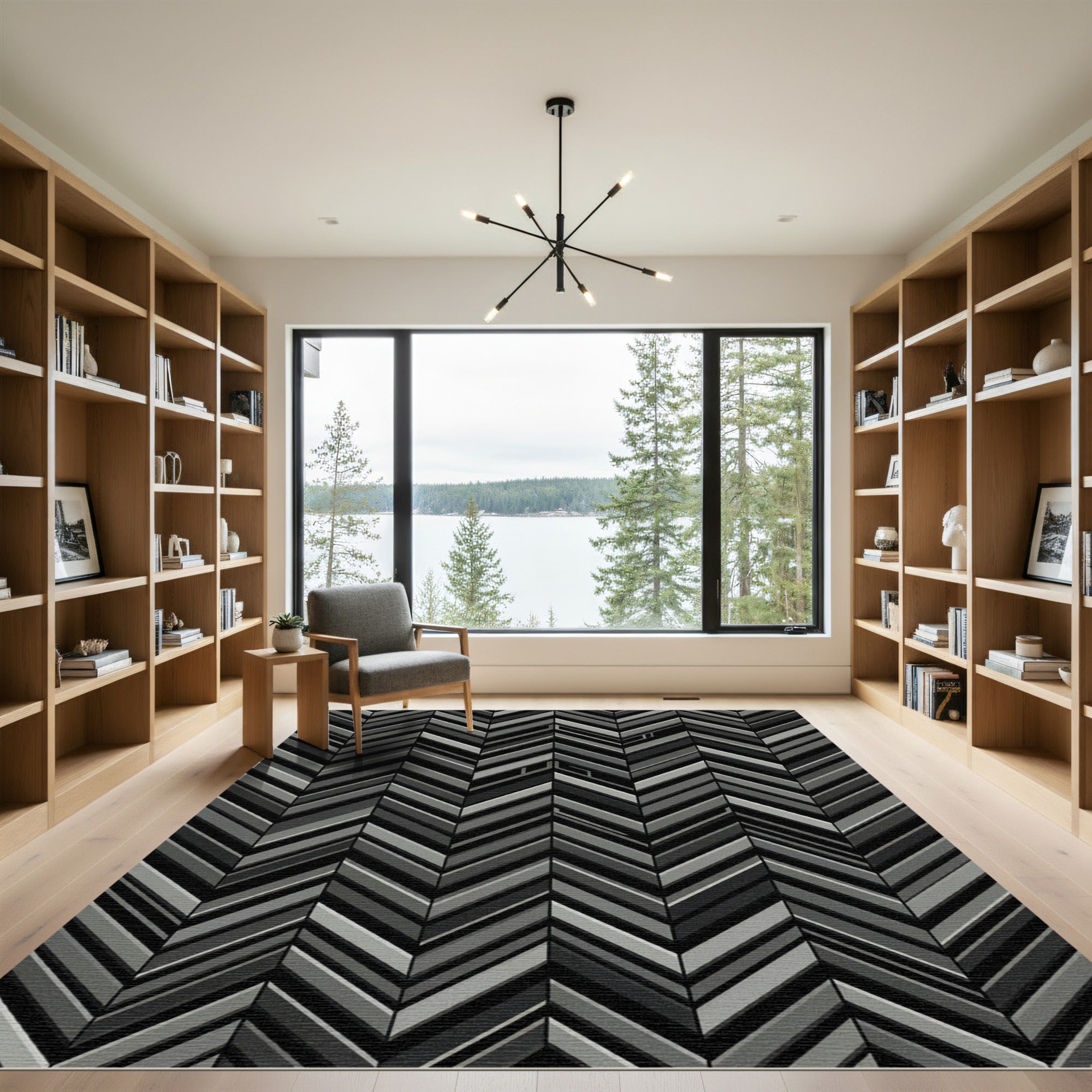Modern Charcoal Monochrome Chevron Geometric Rug