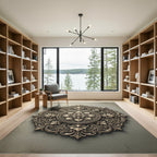 Elegant Bronze Floral Medallion Accent Rug