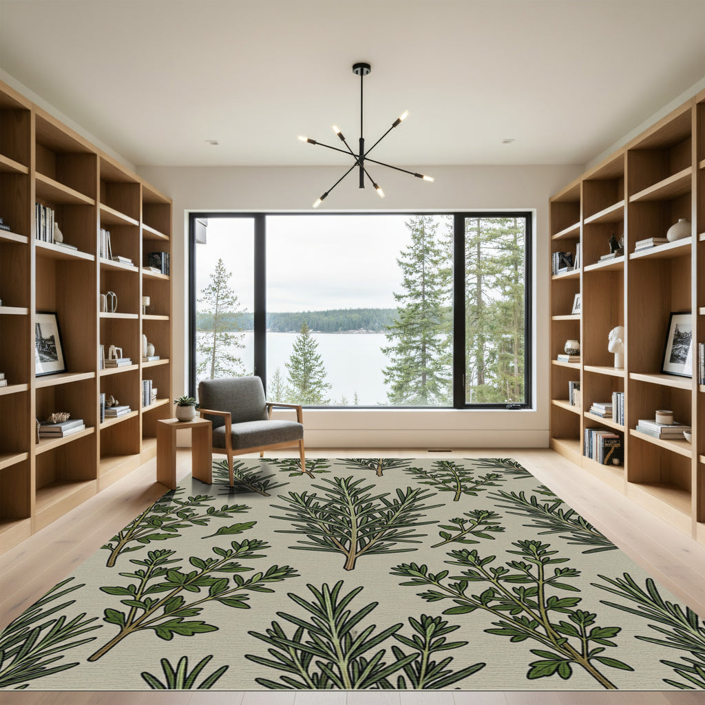 Green Herb Botanical Repeat Rug