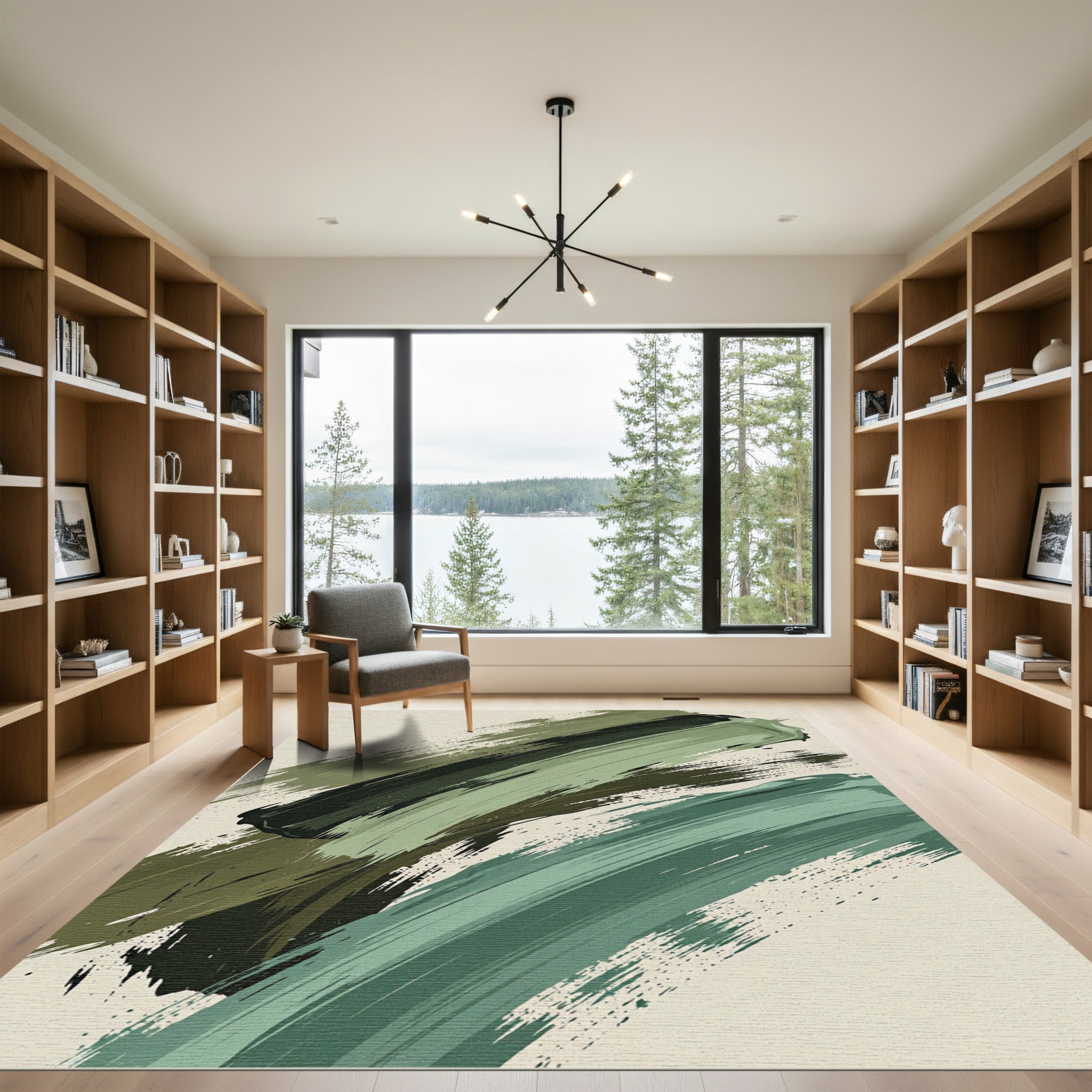 Abstract Sage and Dark Olive Strokes Rug