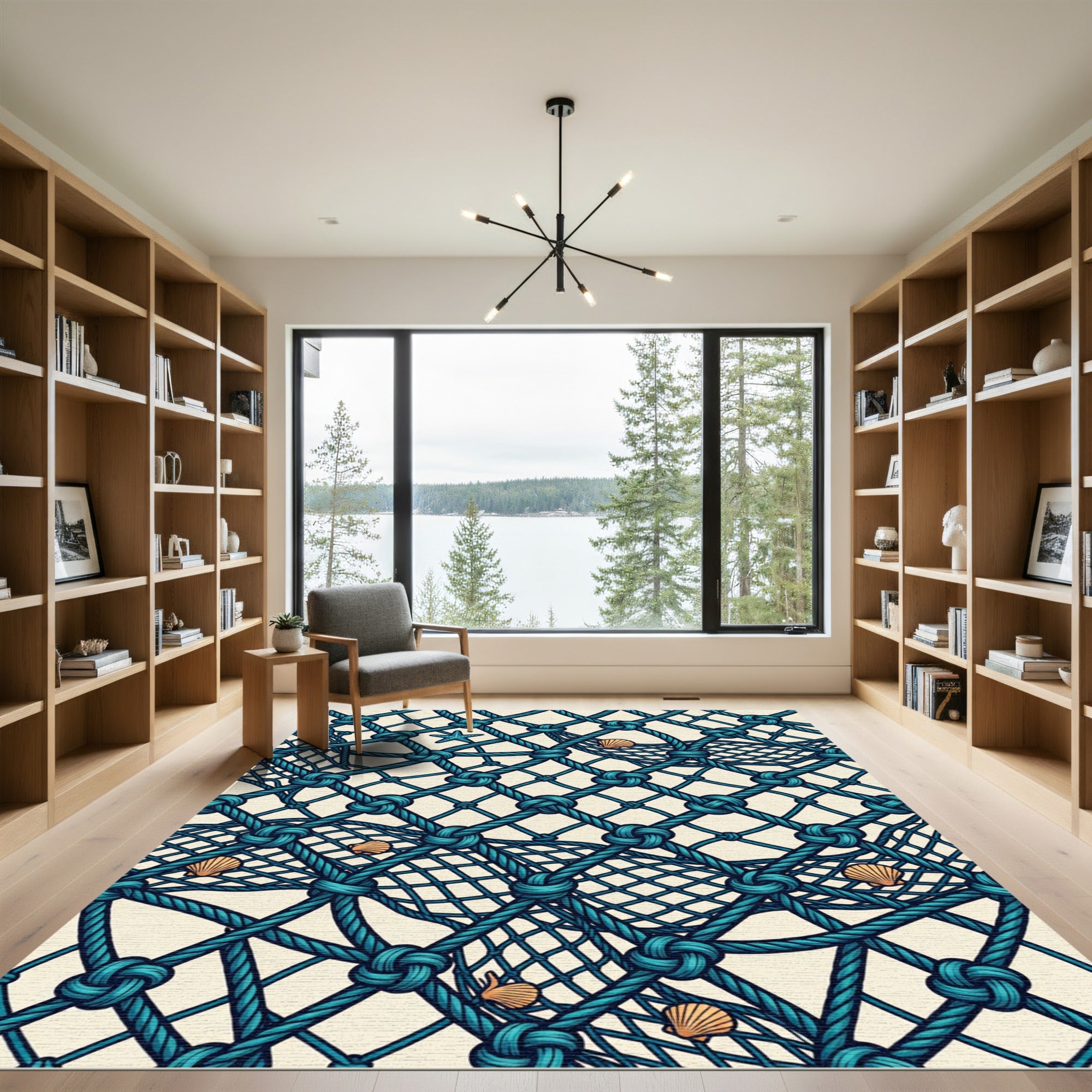 Aqua Blue Net Shell Starfish Tapestry Rug