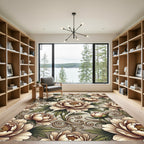 Elegant Cream Peony Floral Scrollwork Rug