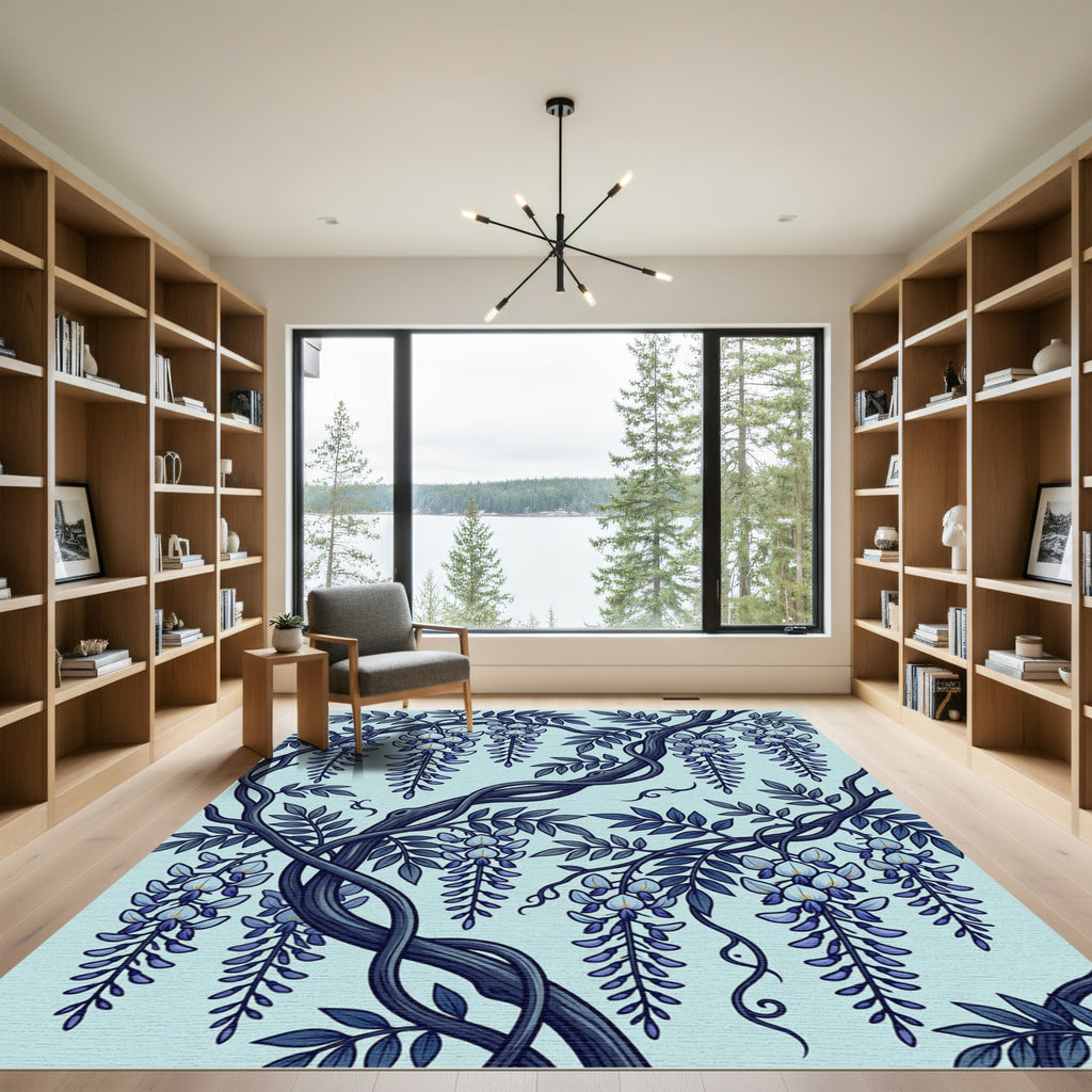 Art Nouveau Blue Wisteria Blossom Vines Rug