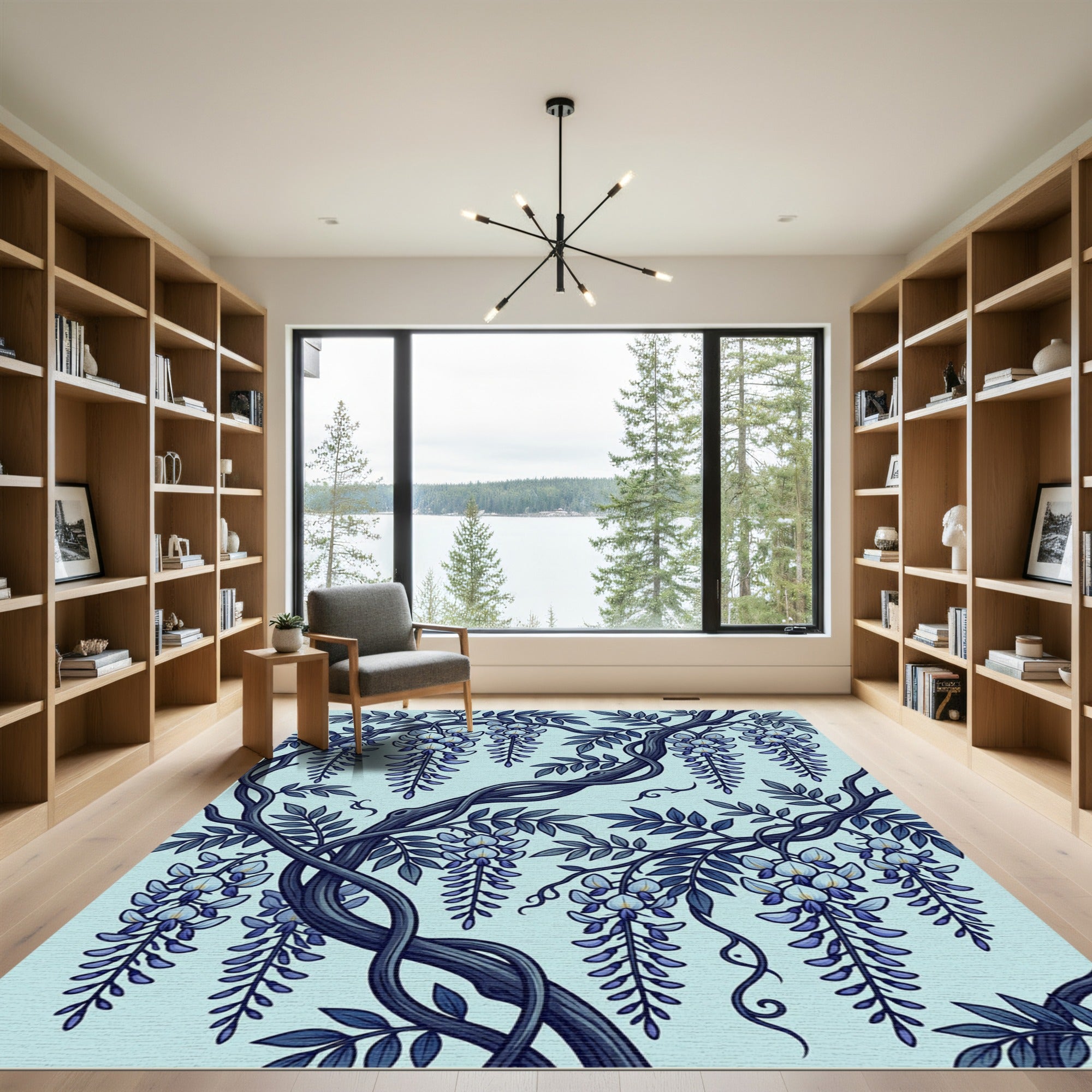 Art Nouveau Blue Wisteria Blossom Vines Rug