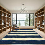 Navy and Cream Distressed Horizontal Stripes Rug