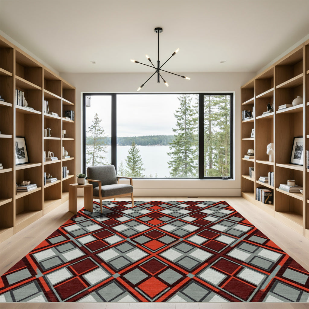 Crimson Grey Diamond Plaid Rug