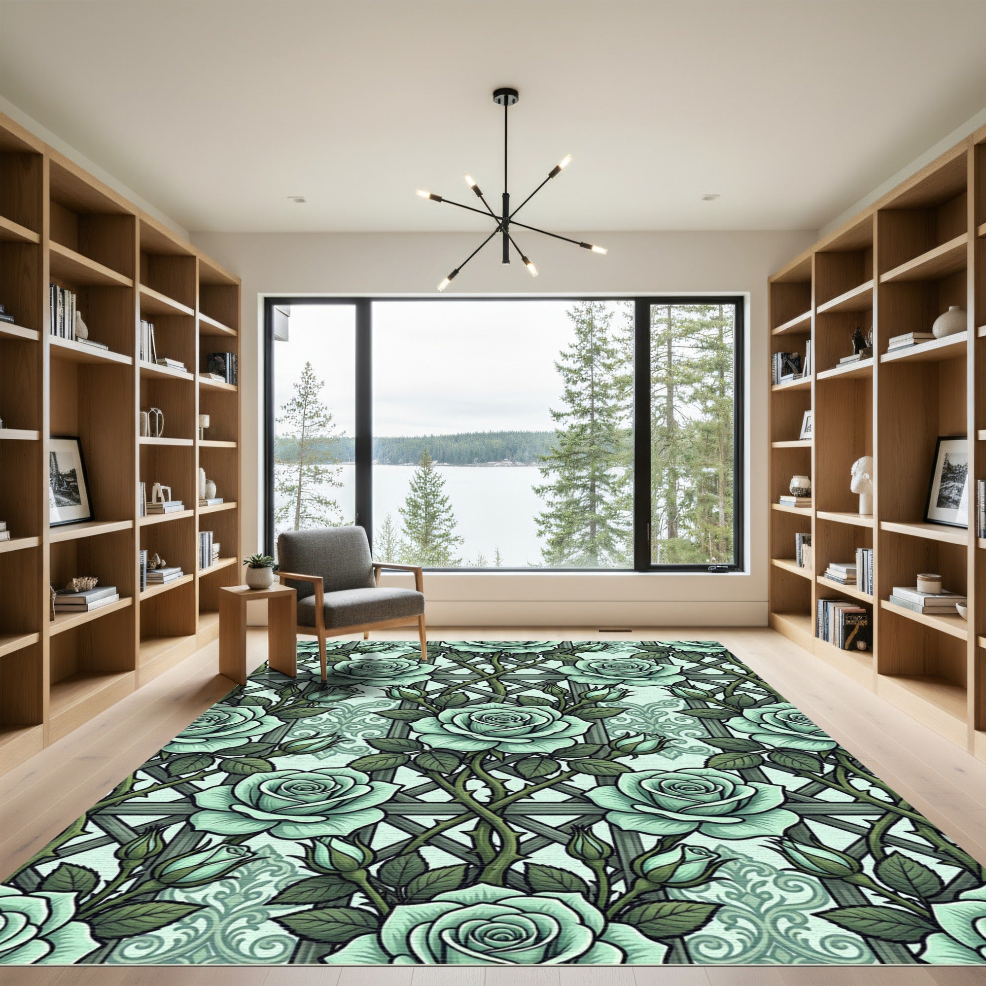 Mint Green Climbing Rose Trellis Rug