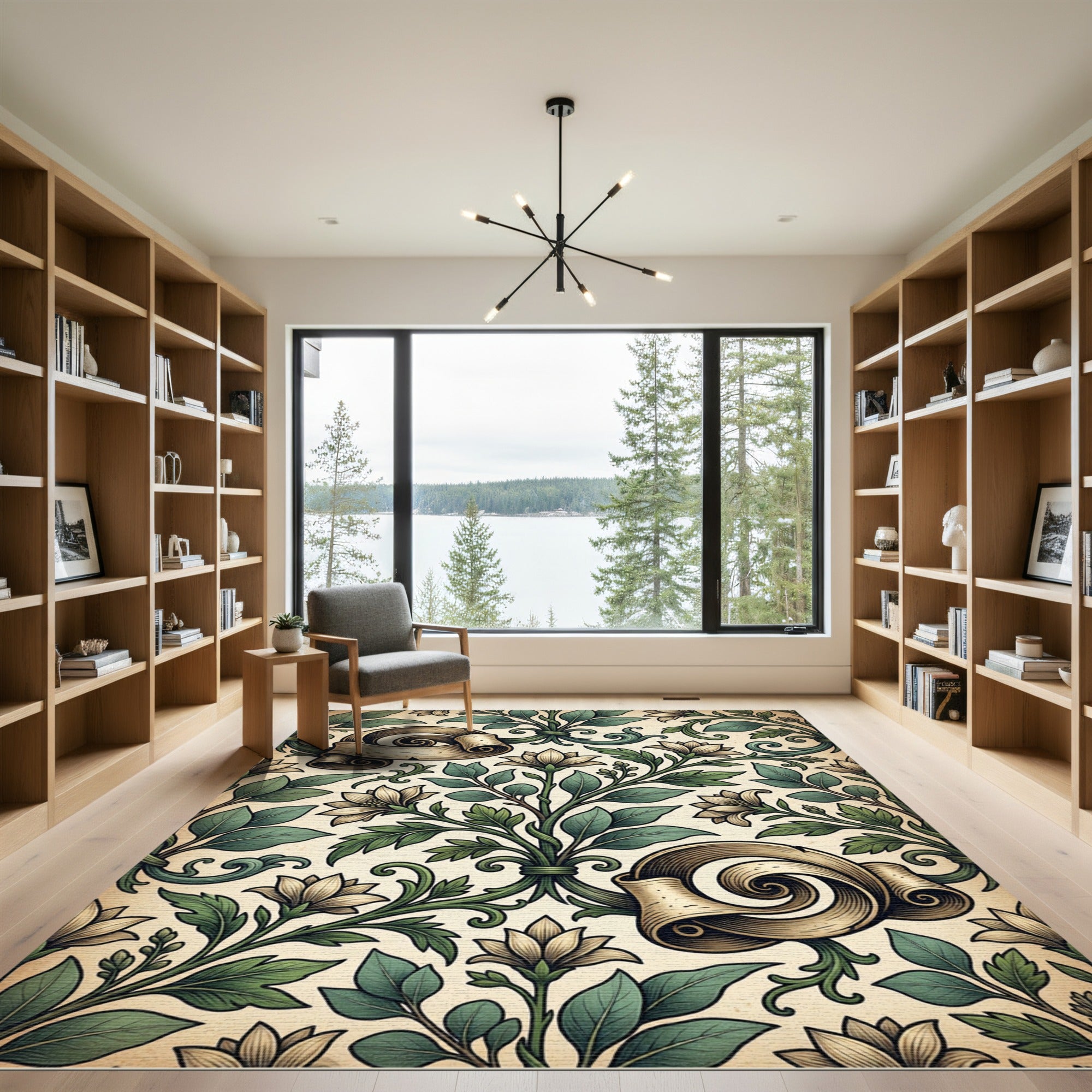 Vintage Botanical Scroll Floral Art Rug