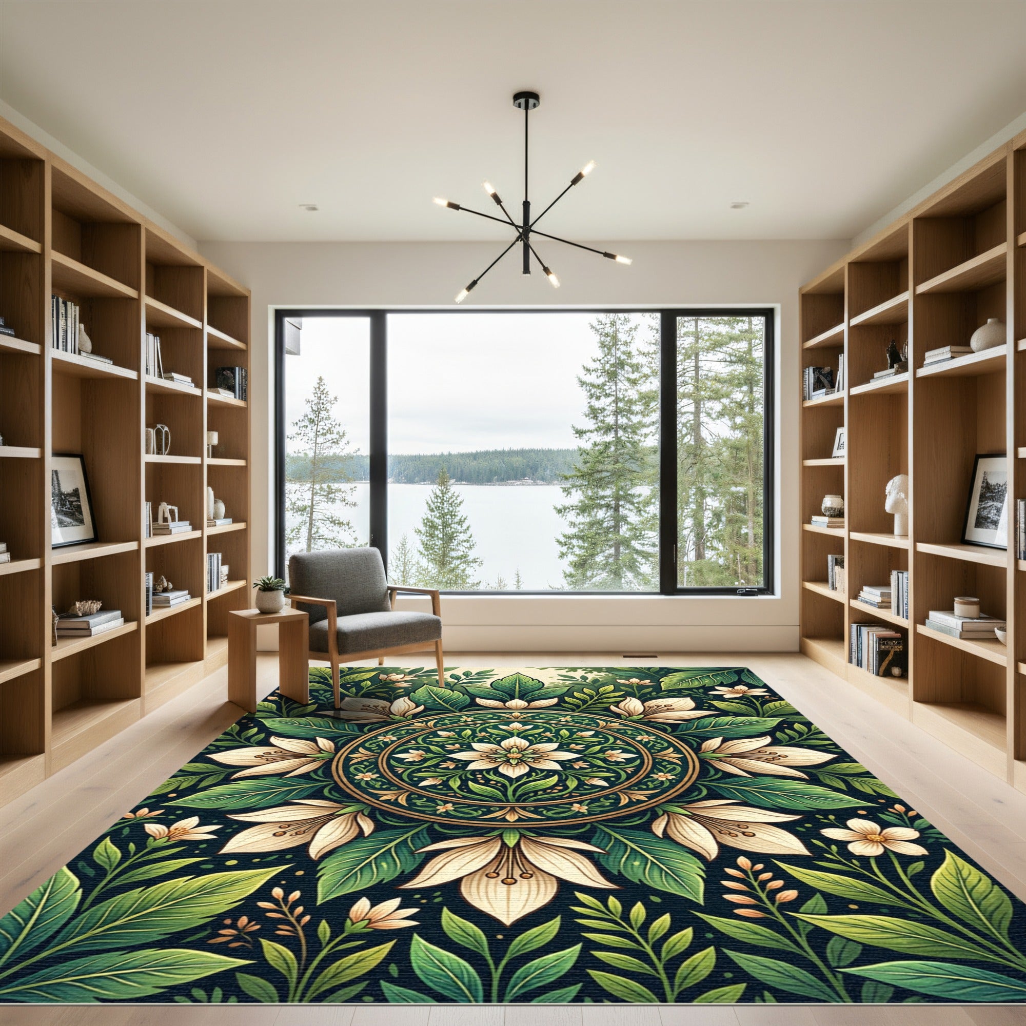 Emerald Green Floral Mandala Ornament Rug