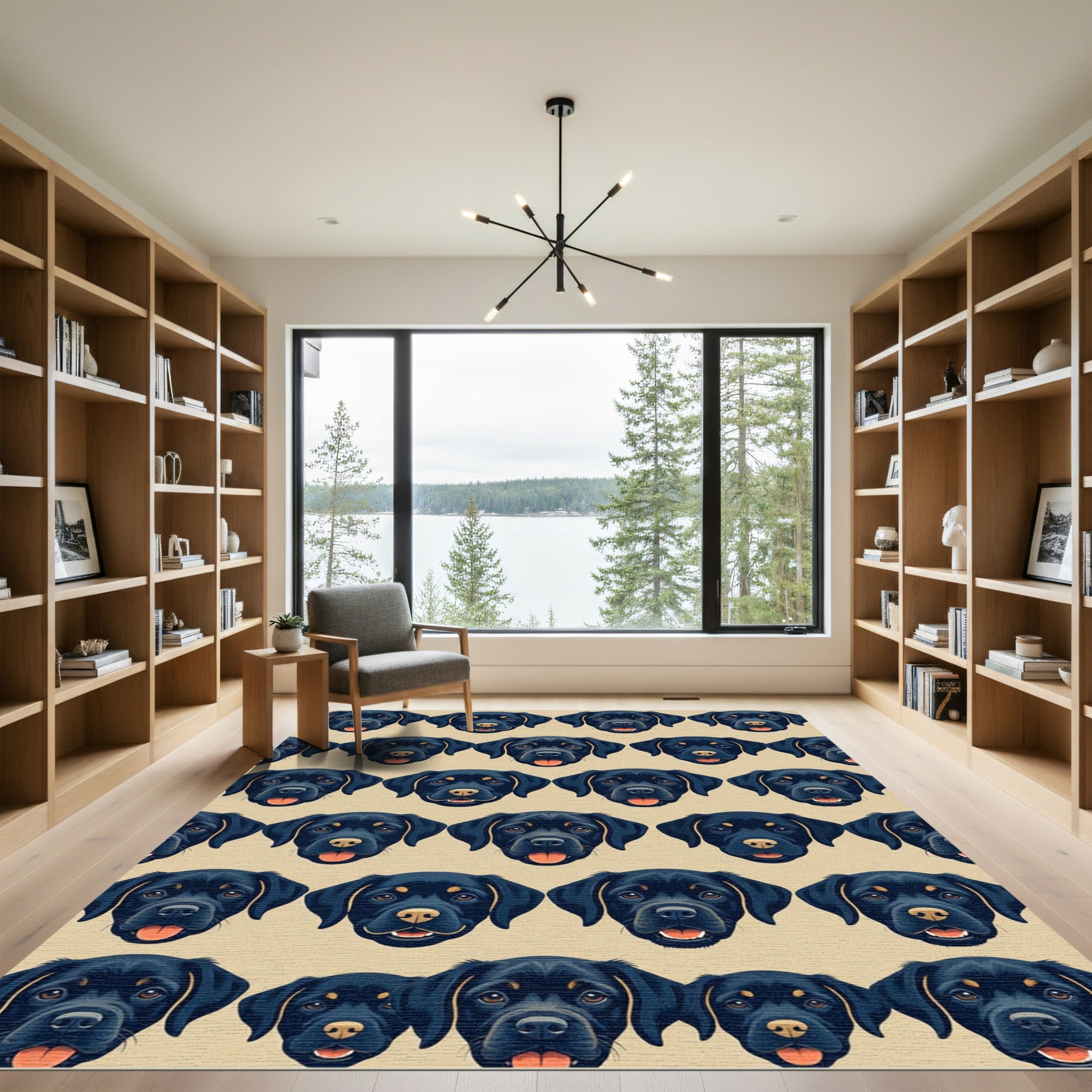 Cheerful Black Labrador Puppy Face Grid Rug