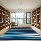 Ocean Blue Abstract Linear Wave Rug