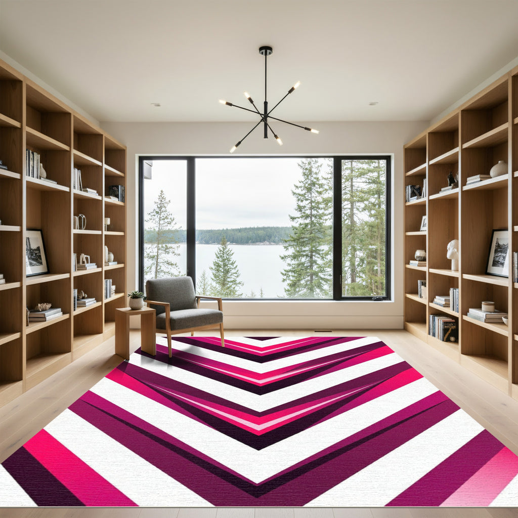 Vibrant Magenta Geometric Chevron Abstract Rug