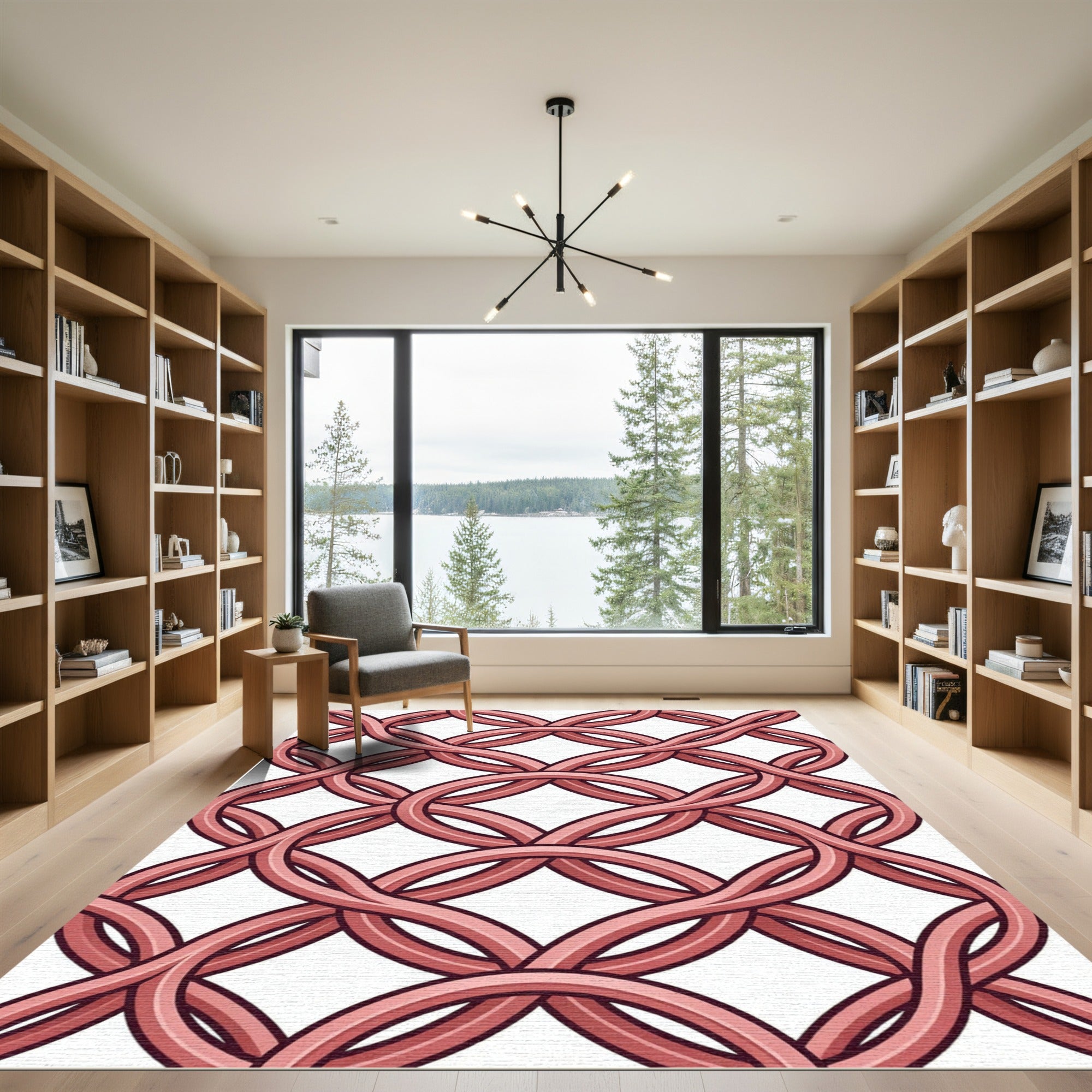 Interlocking Dusty Rose Circular Grid Rug