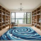 Abstract Navy Blue Ocean Swirl Rug