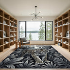 Monochrome Tiger Among Lush City Jungle Rug