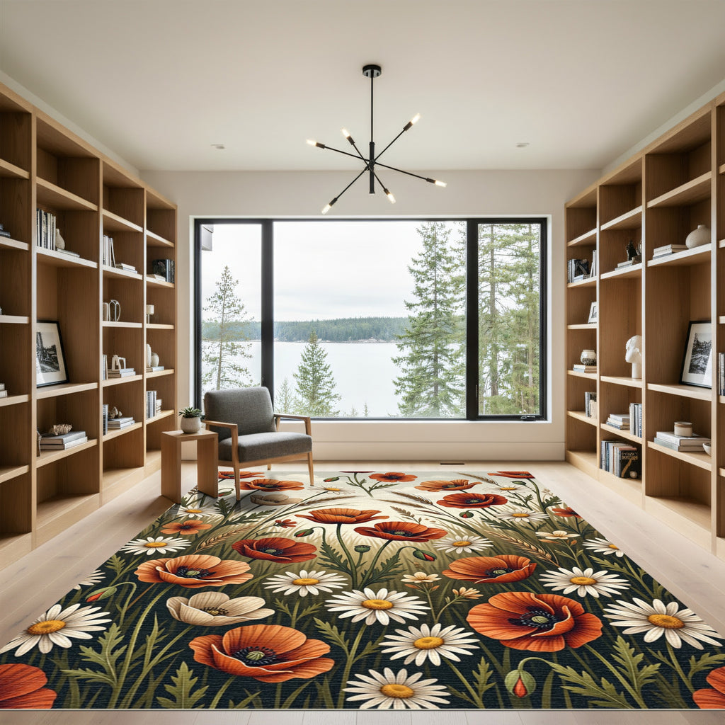 Wildflower Poppies and Daisies Meadow Rug