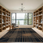 Geometric Gold Line Grid Abstract Rug