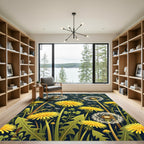 Golden Dandelion Garden on Midnight Blue Rug
