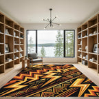 Gold Geometric Zigzag Tribal Lightning Rug