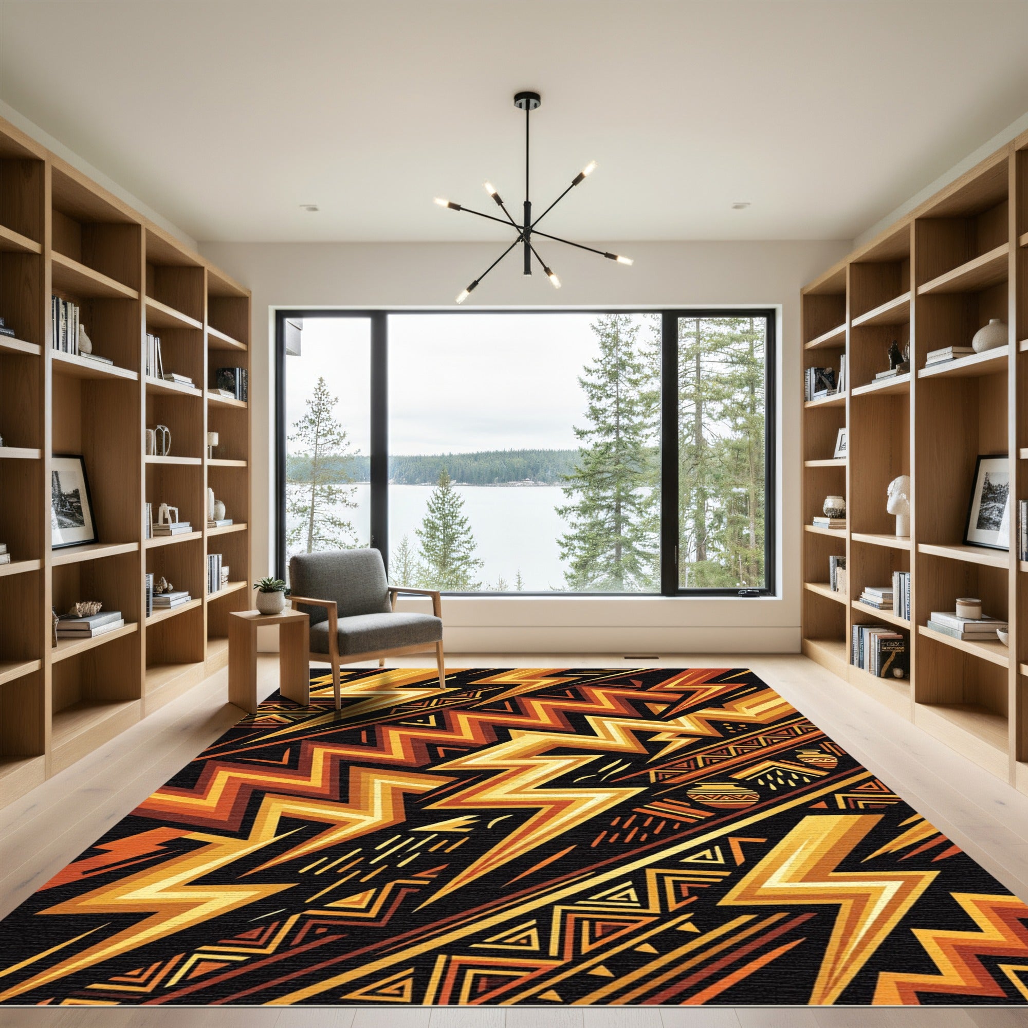 Gold Geometric Zigzag Tribal Lightning Rug