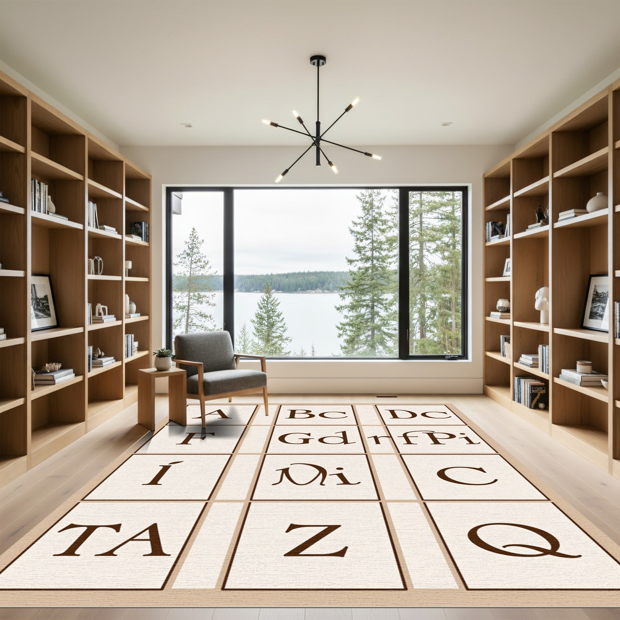 Alphabet Tiles Cream Brown Rug