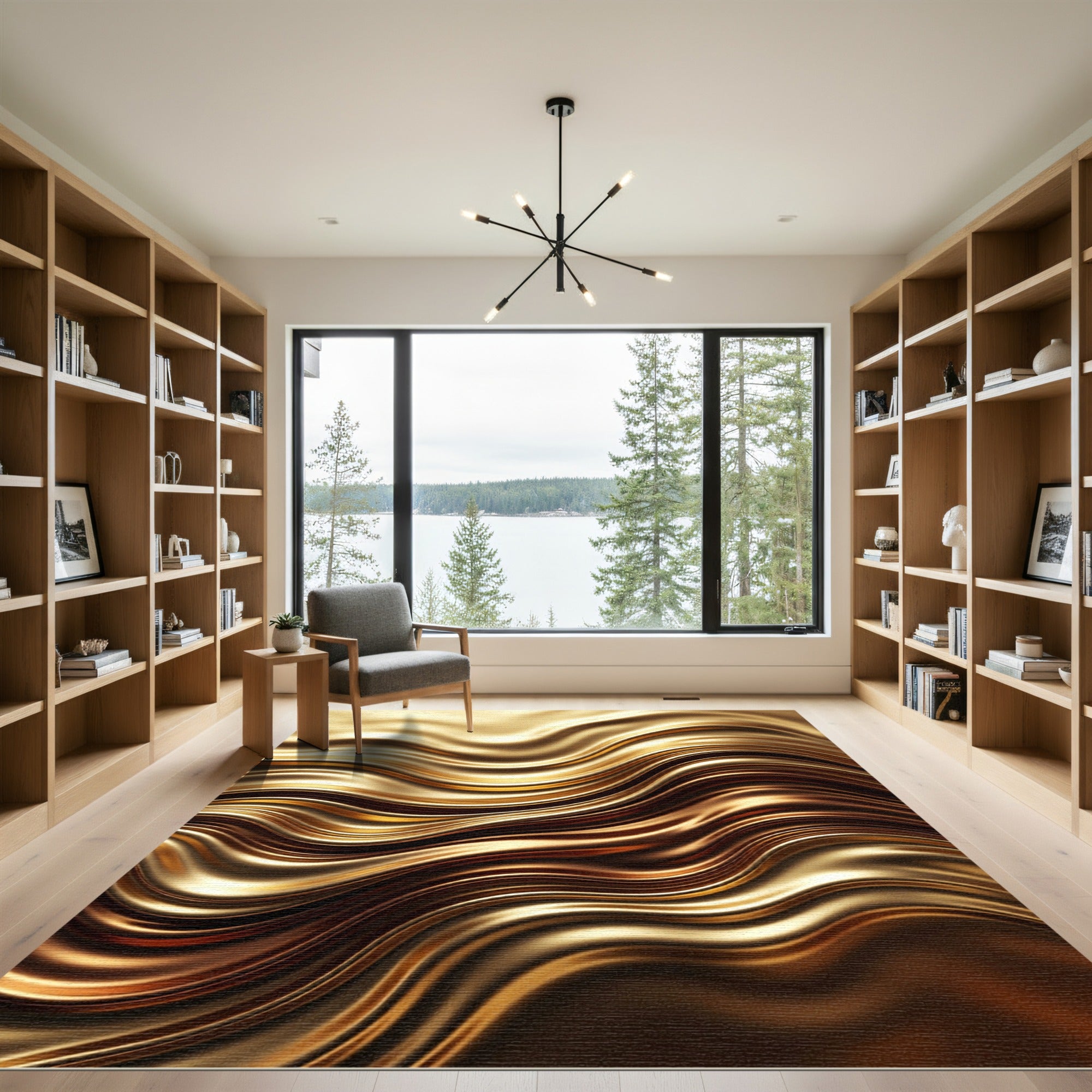 Liquid Gold Abstract Flowing Waves Rug