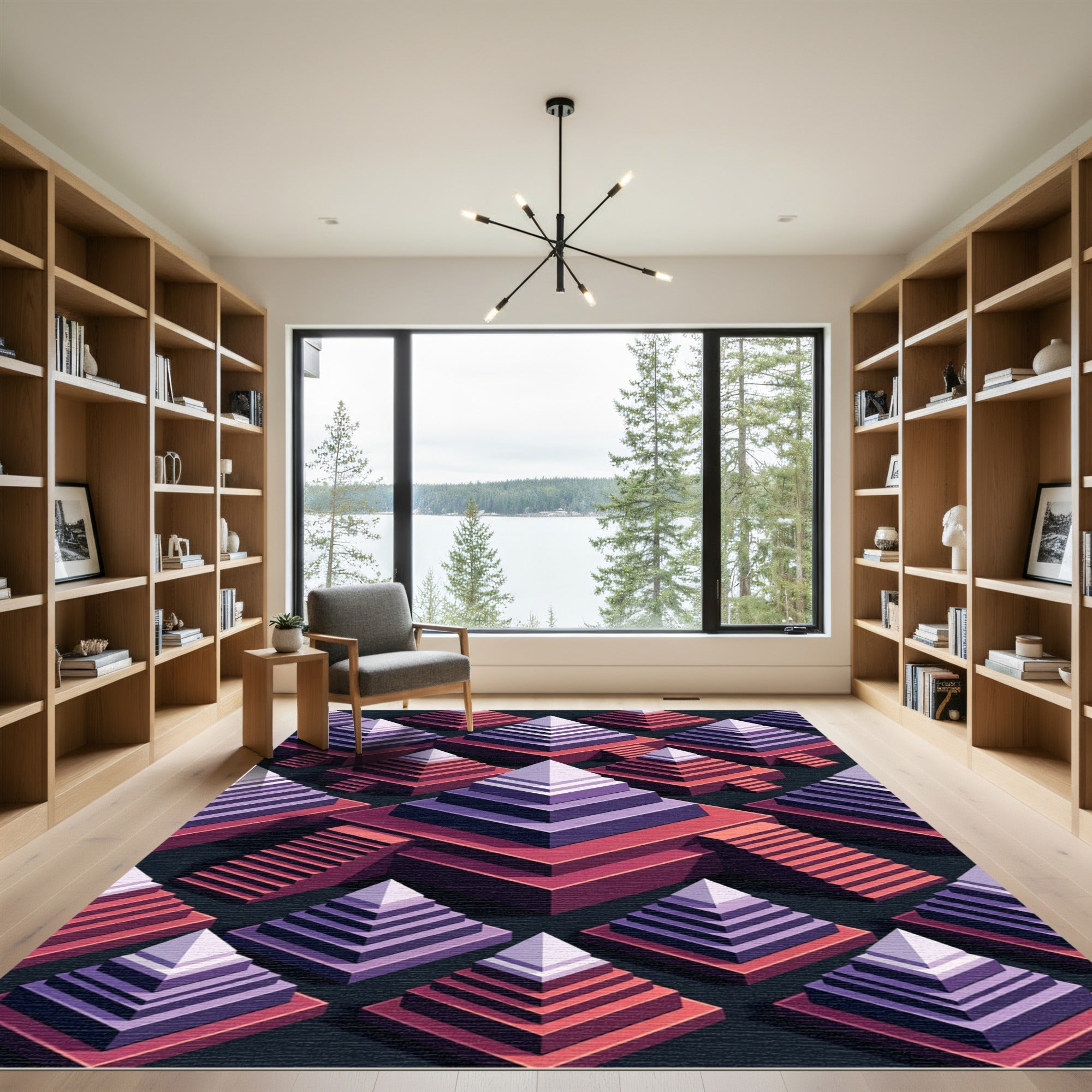 Purple Violet Tiered Pyramid Composition Rug