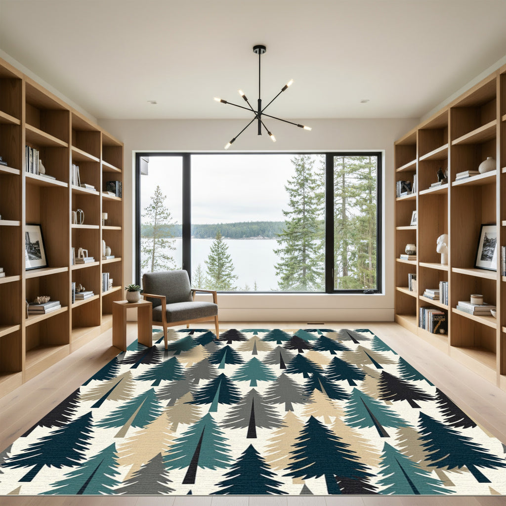 Modern Forest Pine Tree Evergreen Wallpaper Rug