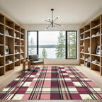 Distressed Pink and Burgundy Plaid Check Rug