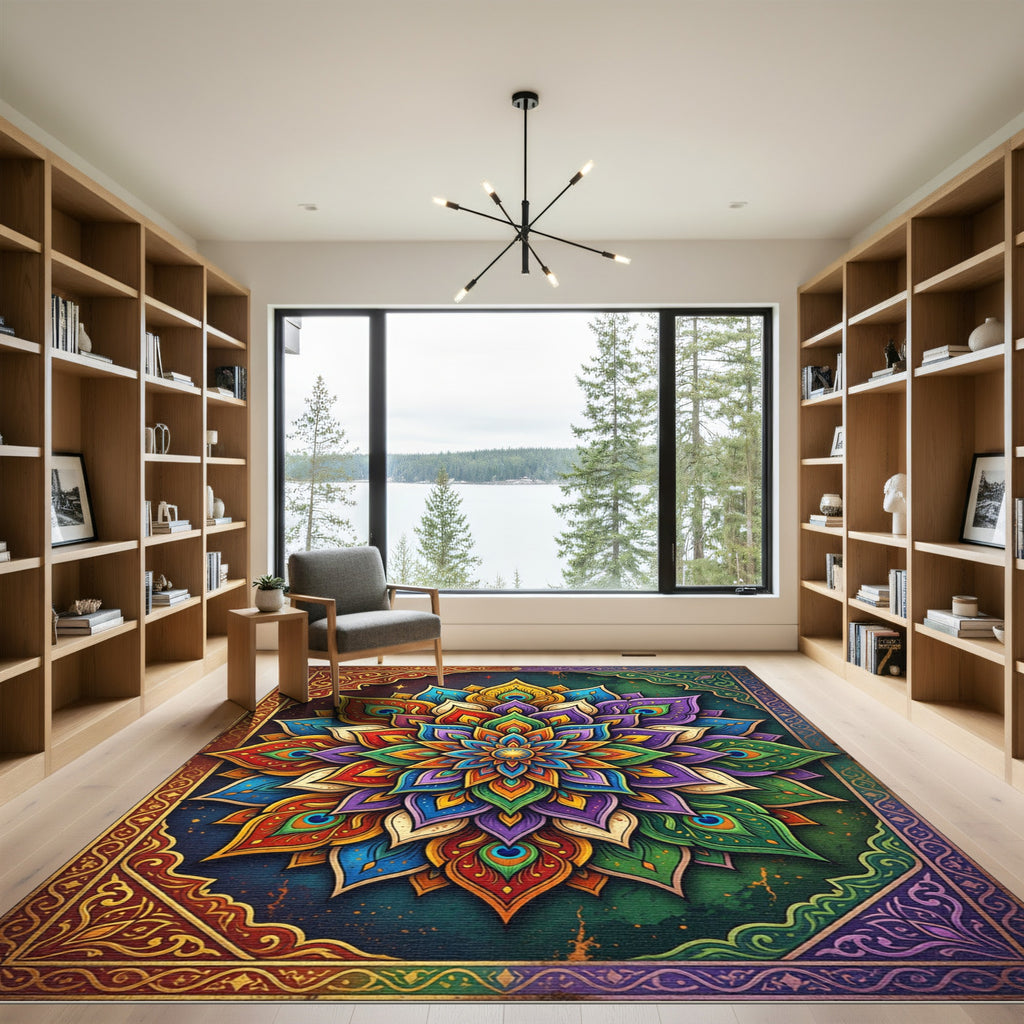 Vibrant Peacock Mandala Medallion Rug
